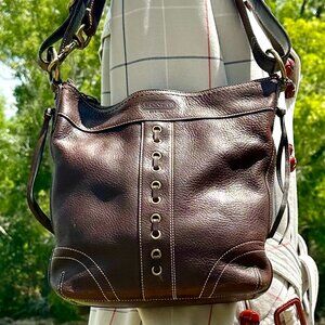 COACH Chelsea Laced Fringe.Duffle Distressed Pebble Leather Chestnut Brown 10399